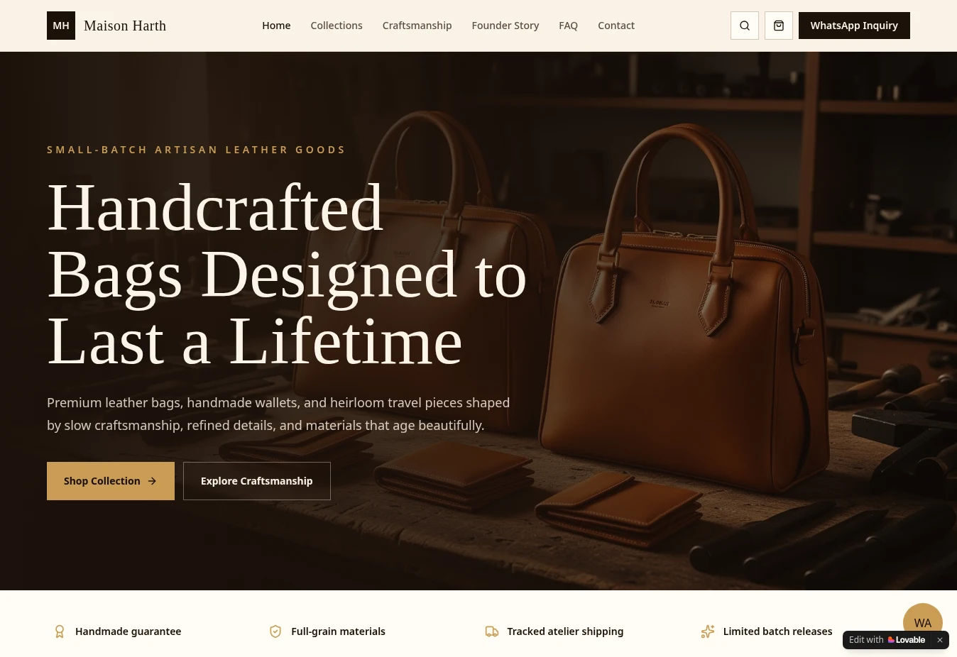 Actual homepage capture of Maison Harth