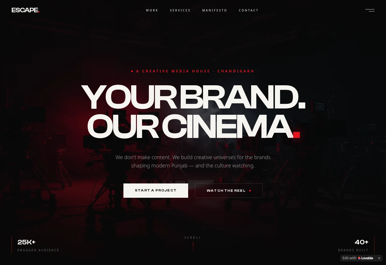 Actual homepage capture of Escape Media