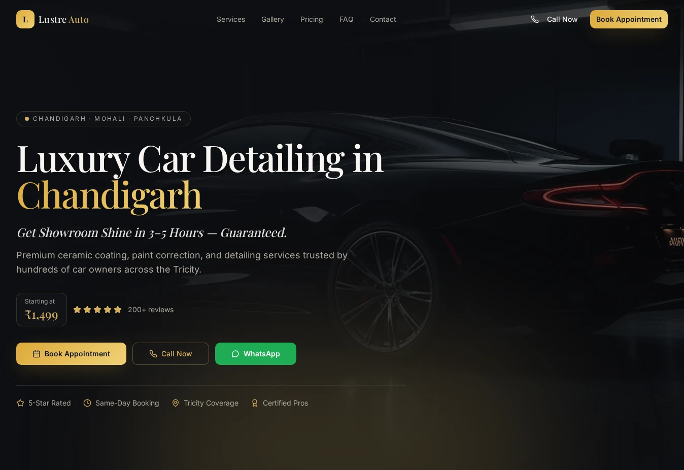 Actual homepage capture of Lustre Auto