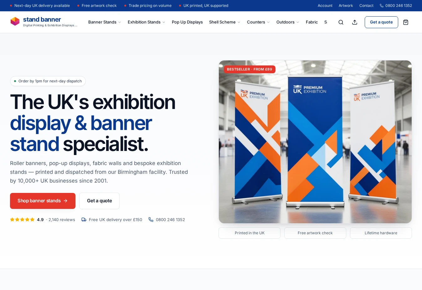 Actual homepage capture of Stand Banner
