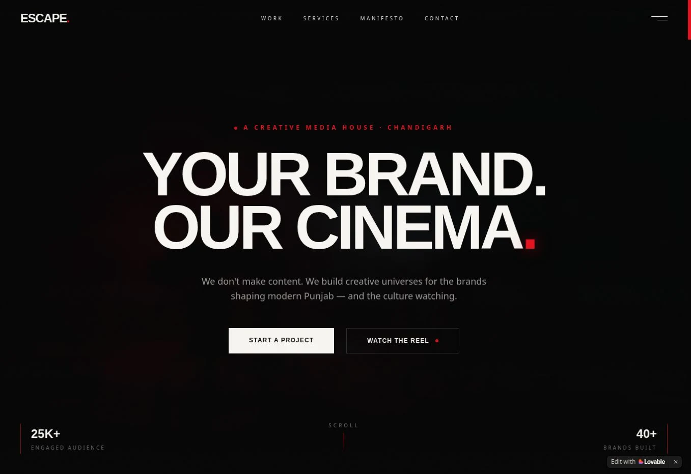 Actual homepage capture of Escape Media