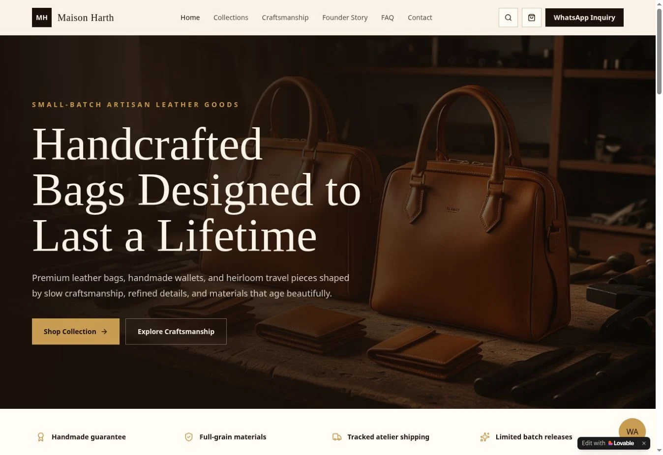 Actual homepage capture of Maison Harth