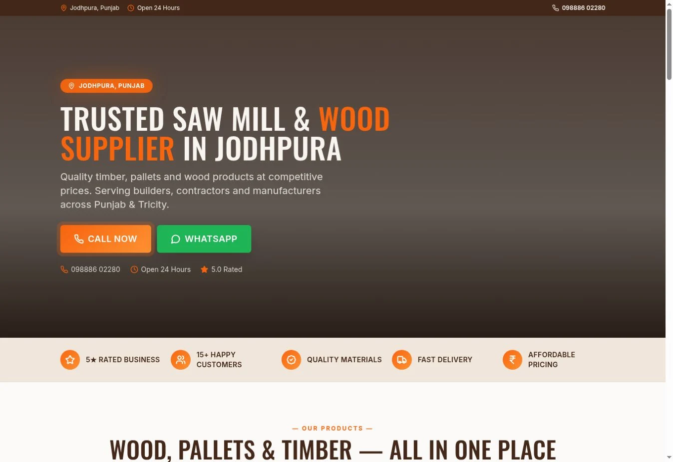 Actual homepage capture of Raja Singh Saw Mill