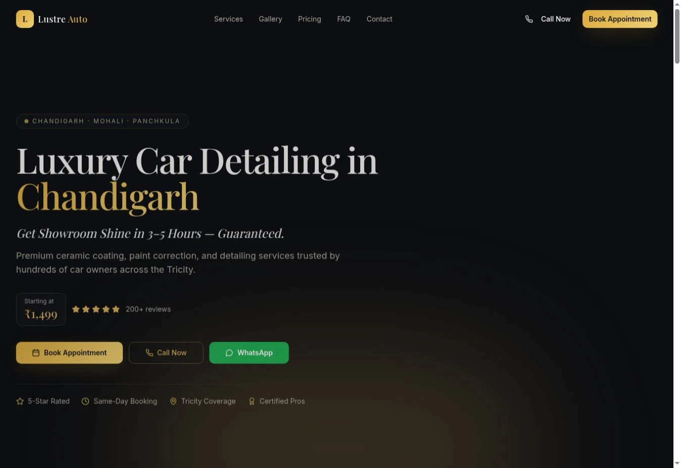 Actual homepage capture of Lustre Auto