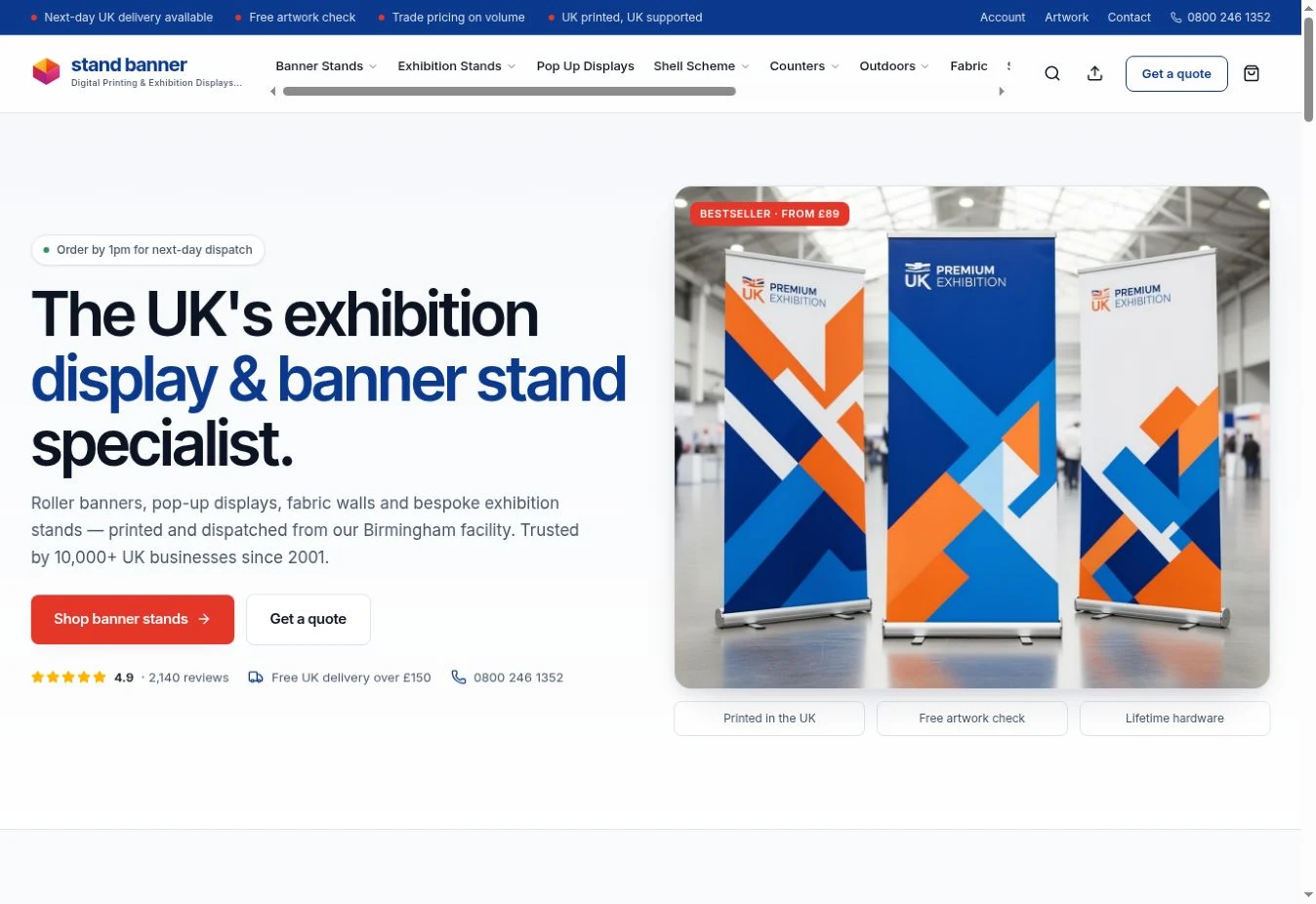 Actual homepage capture of Stand Banner