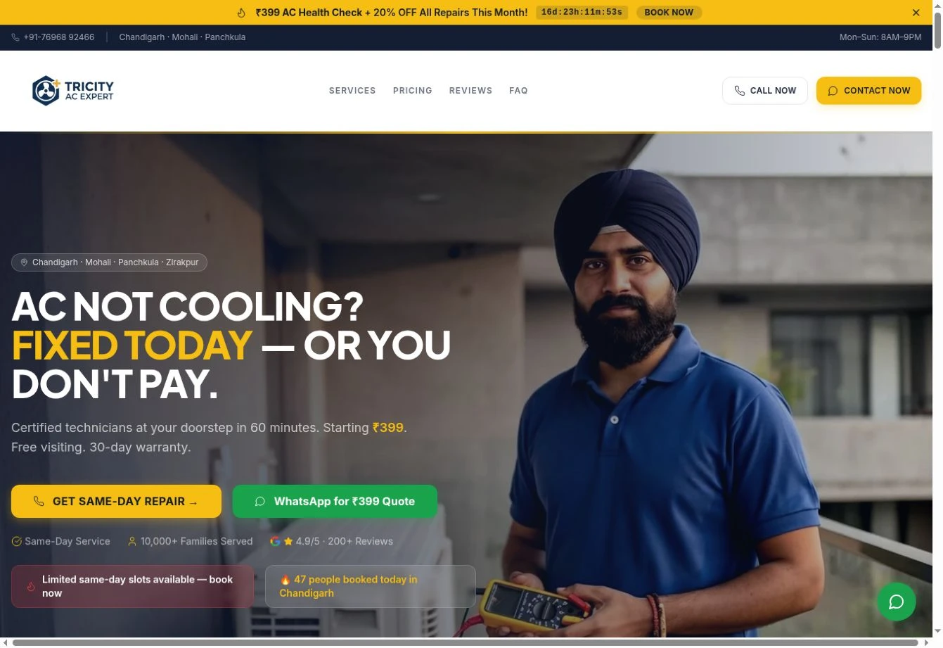 Actual homepage capture of Tricity AC Expert